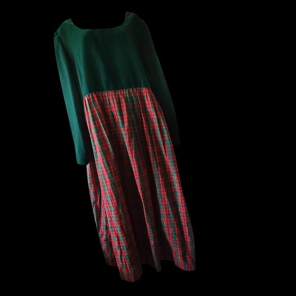 Vgt 80s 90s Handmade Tartan Plaid Prairie Long Christmas Dress - Picture 1 of 12